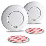 SEBSON 2x Wireless Smoke Heat Alarm GS559A incl. magnetic pads, interlinked GS412, optical Smoke Detector, replaceable Battery included, DIN EN 14604