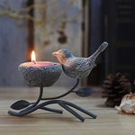 Marbrasse Metallic Votive Candle Holders, Decorative TeaLight Candle Stands for Table, Vintage Home Decor Centerpiece Features Bird, Nest and Tree (Grey Black)