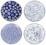 Selamica Salad Plates Set of 4, Embossed Dessert Plates, 8.5 Appetizer Plates Ceramic, Small Dinner Plates for Appetizer Pasta Snacks, Microwave Dishwasher Safe, Blue