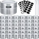 Stainless Steel Spice Storage Set 36 Pcs Magnetic Spice Jars with 72 Pcs Spice Labels Marker Pen Magnetic Spice Tins Magnet Spice Storage Containers with Clear Lid for Fridge and Grill, Sift and Pour