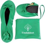 Unalakleet Foldable Blallet Flats- Roll Up Slipper Pouch Women's Wedding Shoes, Green, 11