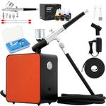 Mini Airbrush Kit with Air Compressor,40 PSI High Pressure Air Brush Non-Clogging with 0.2/0.3/0.5mm Nozzle/Cleaning Sets,for Cake Decoration, Makeup, Art Craft, Nail Design
