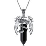 MAIBAOTA Dragon Pendant Necklaces for Men Women Black Obsidian Crystal Pointed Necklace Natural Healing Crystal Stones Reiki Quartz Gemstone Jewelry