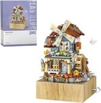 Pasyru 799pcs Street View Windmill Music Box Bricks Model Building Set, Street View Modular Building Kits, DIY Architecture Construction Toy, Building Blocks for Kids and Adults