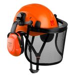 Mustbau Chainsaw Safety Helmet, Protective Helmet with Earmuffs and Mesh Visor, 53 to 63 cm Adjustable Headband Suitable for Forestry, Construction, Work