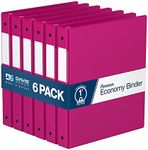 Premium Economy 1-Inch Binder, 3-Ring Binder for School, Office, or Home, Colored Binder Notebook, Pack of 6, Round Ring, Pink