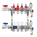 AB WiseWater 4 Loop PEX/Radiant Manifold, 1/2 in and 3/4 in Compatible Outlets, Up to 1.6 GPM Flow Valve for Hydronic Radiant Floor Heating