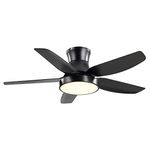 42''Low Profile Ceiling Fan with Light and Remote Control, ALUOCYI Flush Mount Small Ceiling Fan with 5 blades, 3 Color Change, 6 Speeds for Living Room, Bedroom, Children room, indoor, outdoor, Black