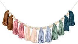 DrCor Boho Yarn Tassel Garland Earth Toned Colorful Rainbow Bunting Wall Hanging for Fall Thanksgiving Classroom Nursery Party Bathroom Kids Bedroom Baby Shower Decor