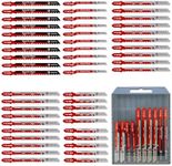 50PCS T-Shank Jigsaw Blades Set - FOCSTOL HSS/HCS Jig Saw Blades for Cutting Metal, Wood and Plastic (T118A,T118B,T101AO,T101B,T101BR,T144D)