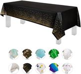 Grandipity Gold Dot on Black 12 Pack Premium Disposable Plastic Tablecloth 54 Inch x 108 Inch. Decorative Rectangle Table Cover