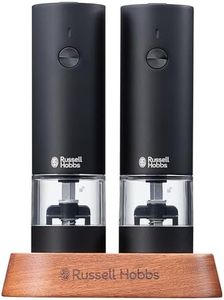 Russell Hobbs 7942JP-BK Electric Mill, Rechargeable, Salt & Pepper, Rock Salt, Pepper, Spices, Adjustable Coarseness, Mini 2-Piece Set, Black