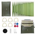 4-inch Knitting Needles Set, 13 Pairs Interchangeable Circular Knitting Needles Set Aluminum US Sizes 2.5, 3, 4, 5, 6, 7, 8, 9, 10, 10.75, 11, 13, 15 with 5 Cables, Knitting Accessories and Case (Green)