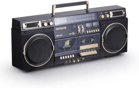 aiwa Retro Boombox BackTrack CD Player with Cassette Recording, Bluetooth 5.0, FM/AM Radio, USB/SD/AUX Inputs, VU Meters, LCD Display, Dual 40W Speakers (Black and Gold)