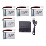 Fytoo 5PCS 3.7V 300mAh 25C Lithium Battery with 5-in-1 Charger for Syma X11 X11C WLToys V911S A120 XK A150 V966 FX801 UDI U830 U816A Hubsan X4 H107L DFD F180W F180C HS170 HS170C Lithium Battery