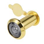 sourcing map Door View, Solid Brass 220-degree Door Viewer Peephole with Cover for 1-1/2 to 2-1/4 Inch Thick Doors, Polished Gold Finish