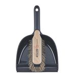 Superio Handheld Comfort Grip Dustpan and Brush Set - Hand Broom with Swiss Natural Horsehair Bristles.