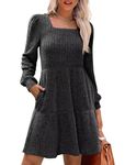 SAMPEEL Fall Dresses for Women 2024 Clothes Trendy Square Neck Long Sleeve Babydoll Casual Sweater Dress Grey S