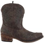 ROPER Womens Amelia Tooled Inlay Snip Toe Casual Boots Ankle Low Heel 1-2" - Brown, Brown, 5.5