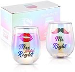 Mr Right Mrs Always Right Wine Glasses Couple Wine Glasses Mr Mrs Gifts for Couple Engagement Wedding Bridal Shower Gifts for Bride Groom Valentine's Day Christmas 2 Pack 15 Ounces with Gift Box