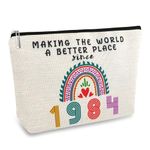 40th Birthday Cosmetic Travel Bags for Women,Washed Double-sided Printied Waterproof Flax Small Makeup Bags for Mom, 1984, Makeup Bags for Women