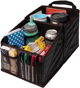 Lusso Gear 9-Compartment Car Seat Organizer with Cup Holders - For Front, Back, Passenger Seats, Truck and Van (Black w Red Stitch)