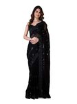 TRENDMALLS Women's Georgette Sequence Embroidery work Saree with Unstitch Blouse Piece (K1014-Black-), Black, One Size