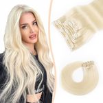 VINBAO Extensions Clip in Real Hair Platinum Blonde Clip in Hair Extensions Real Human Hair Rallonge Cheveux Humain Extension Thickness 7pcs 160g Double Weft Clip in Remy Hair Extensions 20inch (7C#60-22Inch)