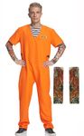 IKALI Adult Orange Prisoner Costume, Convict Robber Fancy Dress Outfit for Halloween Party Cosplay XXL