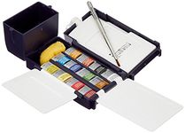 Winsor & Newton, Professional Watercolour Field Box, 12 x Half Pans PLUS 1 x Travel Brush + Artists' Sponge + 35ml bottle + Water Container