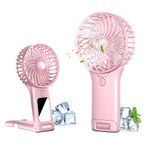 Handheld Fan, USB Rechargeable Mini Portable Fan, Personal Small Silent Hand Fan 4 Speeds with Mirror, Battery Operated Table Desk Fan for Office Outdoor Home Travel (Pink)