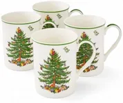 Spode Christmas Tree Stackable Mugs, Set of 4 - Festive 12oz Holiday Coffee Cups for Tea, Hot Cocoa - Fine Earthenware, Space-Saving Design, Dishwasher & Microwave Safe - Holiday Drinkware