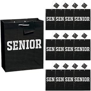 7 1/2" x 3 1/2" x 9" Medium Senior Class Paper Gift Bags with Tag, 12 Pieces