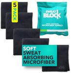 SweatBlock Microfiber Sweat Absorbing Handkerchief - Sport, Gym, Daily Use - for Hands, Face, Body - Machine Washable, Reusable - Men & Women - 10x10 (5 Pack, Black)