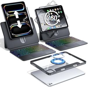 Keyboard Case for iPad 11th/10th Gen, 360° Rotating Magnetic Stand, Black