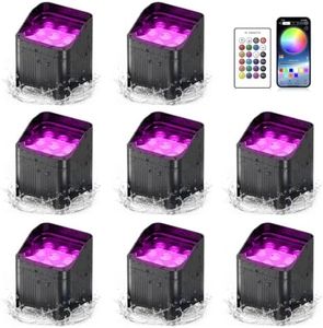 Rechargeable Battery Powered Uplights Waterproof 9X18W LED Par Lights RGBWA+UV 6in1 Full Color APP DMX Stage uplighting with for Event Wedding Party DJ Show Church Halloween Christmas (8 Packs)