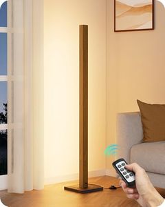 EDISHINE Mid Century Modern Floor Lamp with Remote, Dimmable Wood LED Corner Lamp, Minimalist Standing Mood Lighting for Living Room, Bedroom, Office, 7 Color Temperature 2700K~6000K, 48.43"