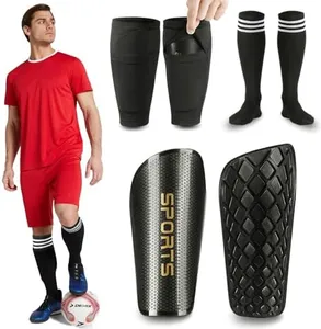 Soccer Shin Guards for Kids Youth Adults, Shin Pads Set with Shin Sleeves and Long Soccer Socks for Boys Girls Men, Lightweight Soccer Equipment (Black, XL)