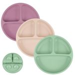 Vicloon Baby Suction Plate, 3Pcs Silicone Baby Suction Plates, Non Slip Silicone Baby Weaning Plate, Divided Dishes for Toddler Kids Self Feeding, Fits for Most Highchairs Trays（Green/Pink/Beige）