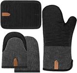 4Pcs Oven Mitts and Pot Holders Sets, Extra Long Oven Mitts and Hot Pads Sets, Heat Resistant Oven Gloves with Hot Pads and Mini Oven Mittens for Grilling Kitchen BBQ Cooking Baking Grill (Black)