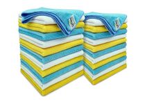 SOFTSPUN Microfiber Cleaning Cloths, 24pcs 30x30cms 220 GSM Multi-Colour! Highly Absorbent Lint and Streak Free Multi -Purpose Wash Cloth for Kitchen Window Stainless Steel Silverware.