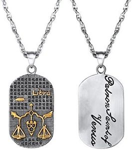 Zodiac Necklace,Libra,Constellation,Celestial,Astrology Jewelry,Dog Tag Women Mens Necklaces Pendants,Stainless Steel