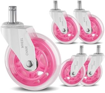 TESUMI Pink Office Chair Caster Wheels 3" Inch Roller Blade Rubber Wheels Replacement, 11mm Universal Fit Stem, Heavy Duty Gaming Office Desk Chair Wheels for Hardwood Floor Carpet - Set of 5