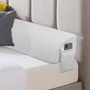 baibu Queen Size Bed Wedge Mattress Filler with Side Pockets, Foldable Bed Wedge Headboard Pillow Mattress Wedge Pillow Close The Gap Between Your Mattress and Headboard (White, 60x8x6in)