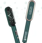 Prizm Hair Straightener Brush, 20s Fast Heating, Negative Ions Hair Straightening Brush with Less Frizz, 4 Temp Settings & LED Display, Anti-Scald Design, Gift for Women, Dual Voltage, Dark Green