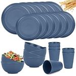 RVXHUA Reusable Plastic Dinnerware Sets for 6, Unbreakable Wheat Straw Cups Plates and Bowls Set, Microwave and Dishwasher Safe Kitchen Dish Set for RV Camping Picnic Dorm