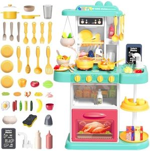 deAO Kids Kitchen Play Set, 54 PCS Kitchen Toys for Toddlers with Realistic Lights & Sounds, Play Kitchen Pretend Food Playset for for 3 4 5 6+ Years Old Boys and Girls (Green)