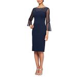 Alex Evenings Women's Short Shift Dress with Embellished Illusion Detail, Navy/Silver, 16