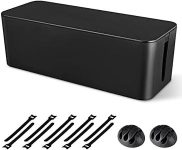 Cable Management Box, Large Cord Organizer Box to Hide Power Strip & Under Desk,TV Computer Wires Cable Organizer Hider Box with Cable Clips&Reusable Cable Ties for Home/Office(Black)