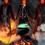 Witches Cauldron Halloween Decor,12.6" Large Plastic Witch Cauldron on Tripod Green Lights Skull & Fake Fog,Halloween Decorations Outdoor Indoor,Witch Pot Hocus Pocus Decor Candy Bucket for Outside